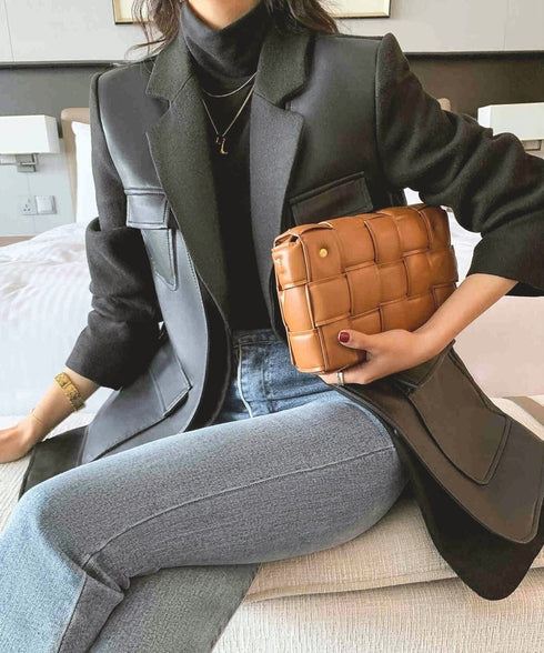 Faux Leather Panel Tailored Jacket
